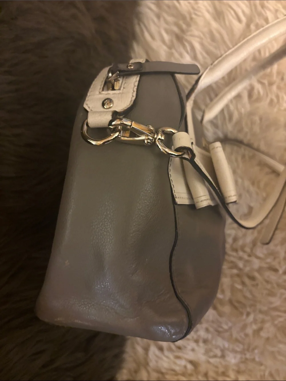 Kate Spade Alice Court Kaiya satchel in Cliff Gray and Off White